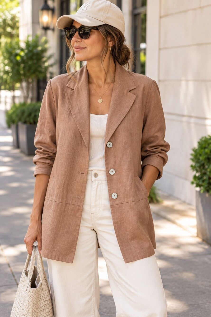 J. Jill 100% Linen Longline Blazer Jacket Light Brown Tan 14T Tall